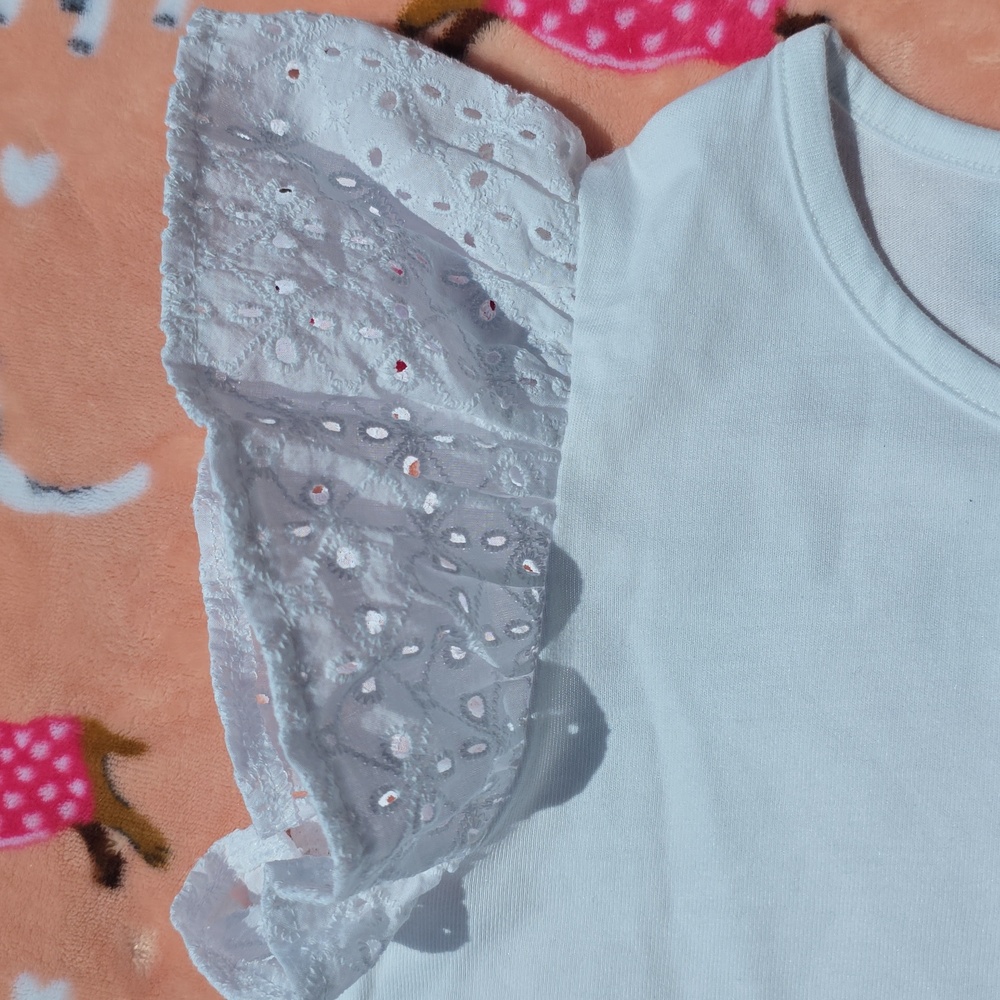 White Eyelet Sleeve Ruffle Tee - Picture 5 of 16